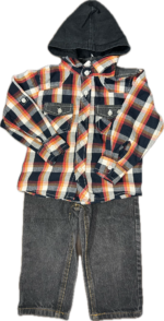 Espace deuxième vie - Ensemble, Chemise manche longue avec capuchon et Jeans 24 mois